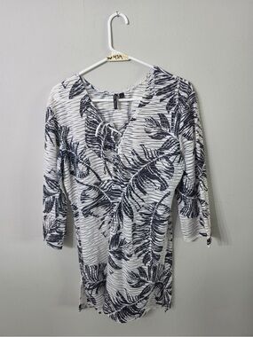Women’s Pacific Beach Palm Print Ruched Tunic Top Large